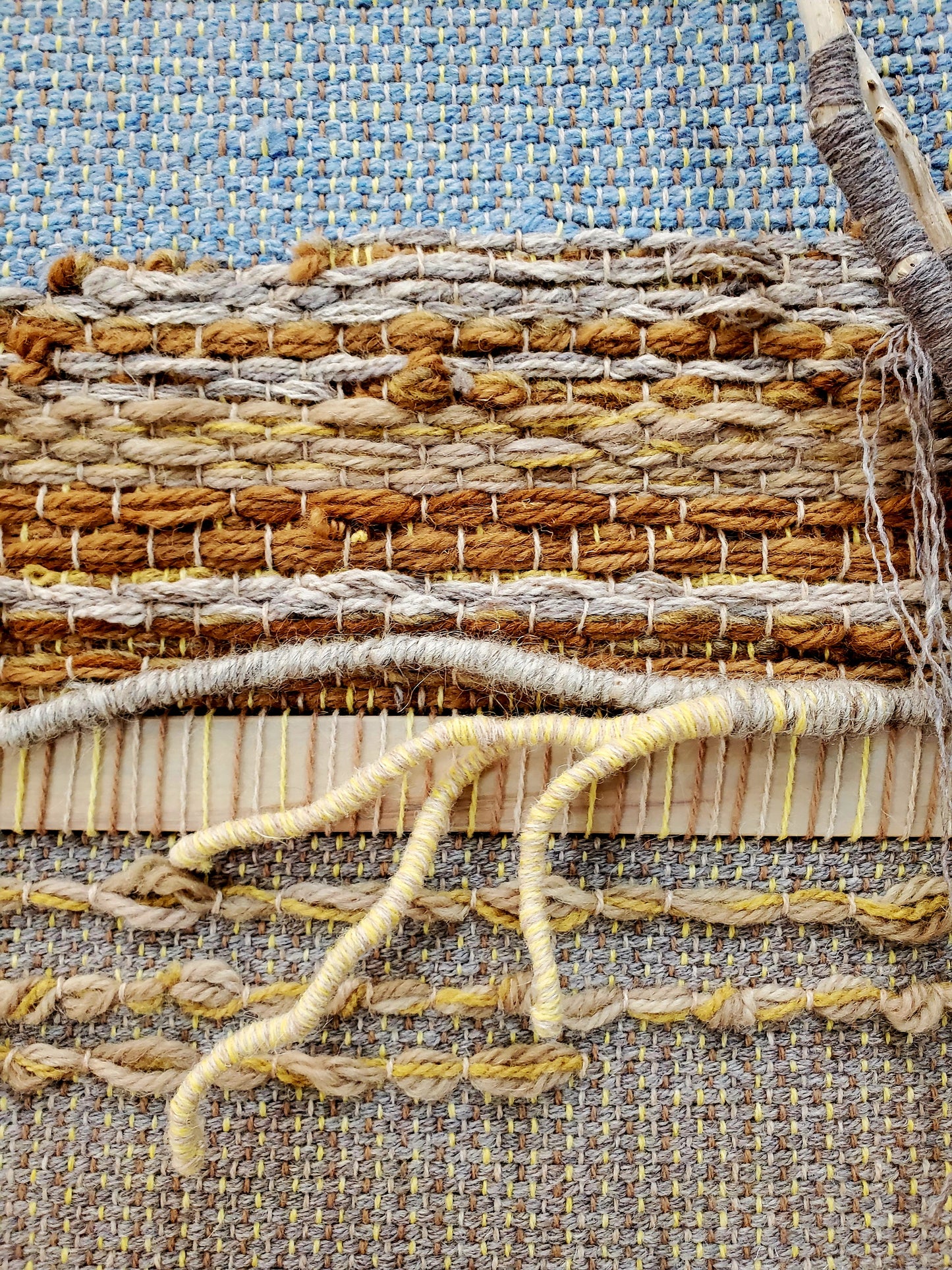 "Bay and Bluff Triptych | SOLD | Commissioned Work Available | Fiber Art Gallery, Door County