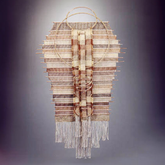 Copper tubbing wall art, wall tapestry copper tubing, copper tubing wall hanging, fiber art, fiber art sculpture, hand weaved, Wendy Carpenter, Door County Art