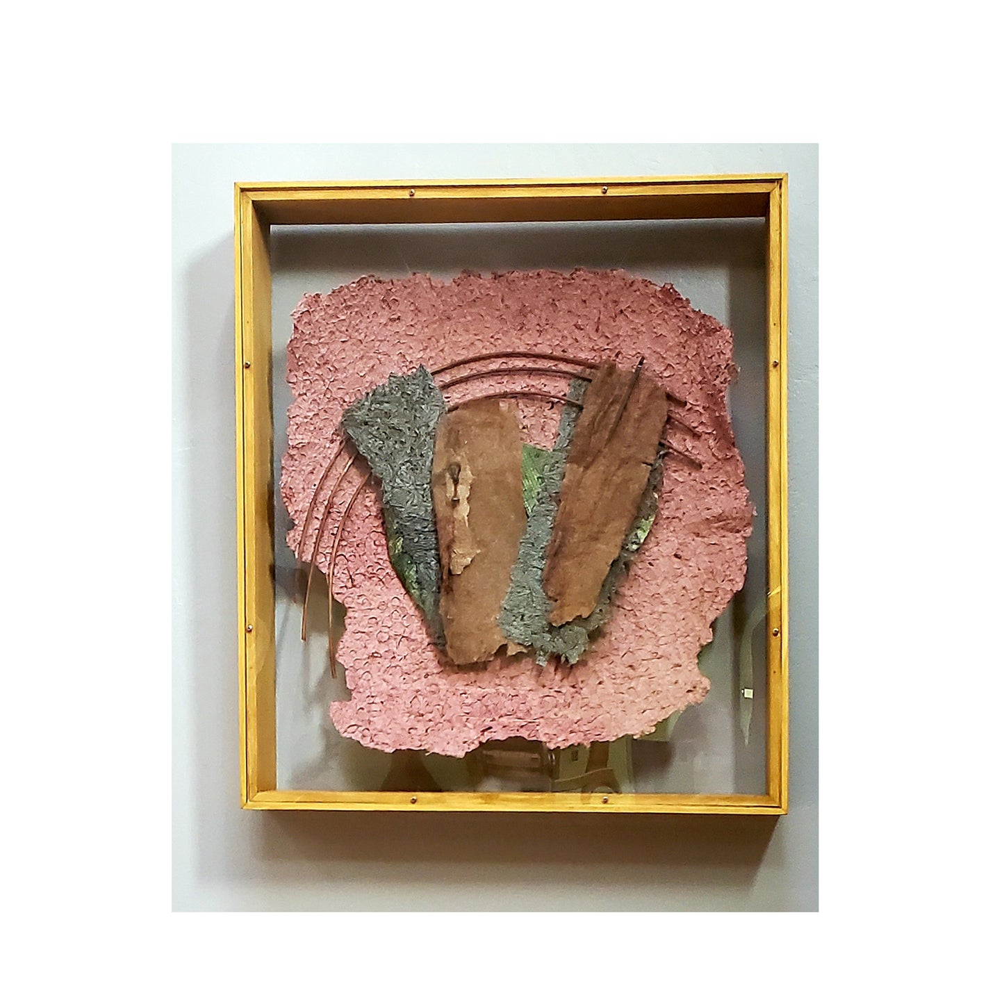 Pine Needle and Cochineal Paper Collage | SOLD | Art Galleries in Door County | Commissioned Work Available.