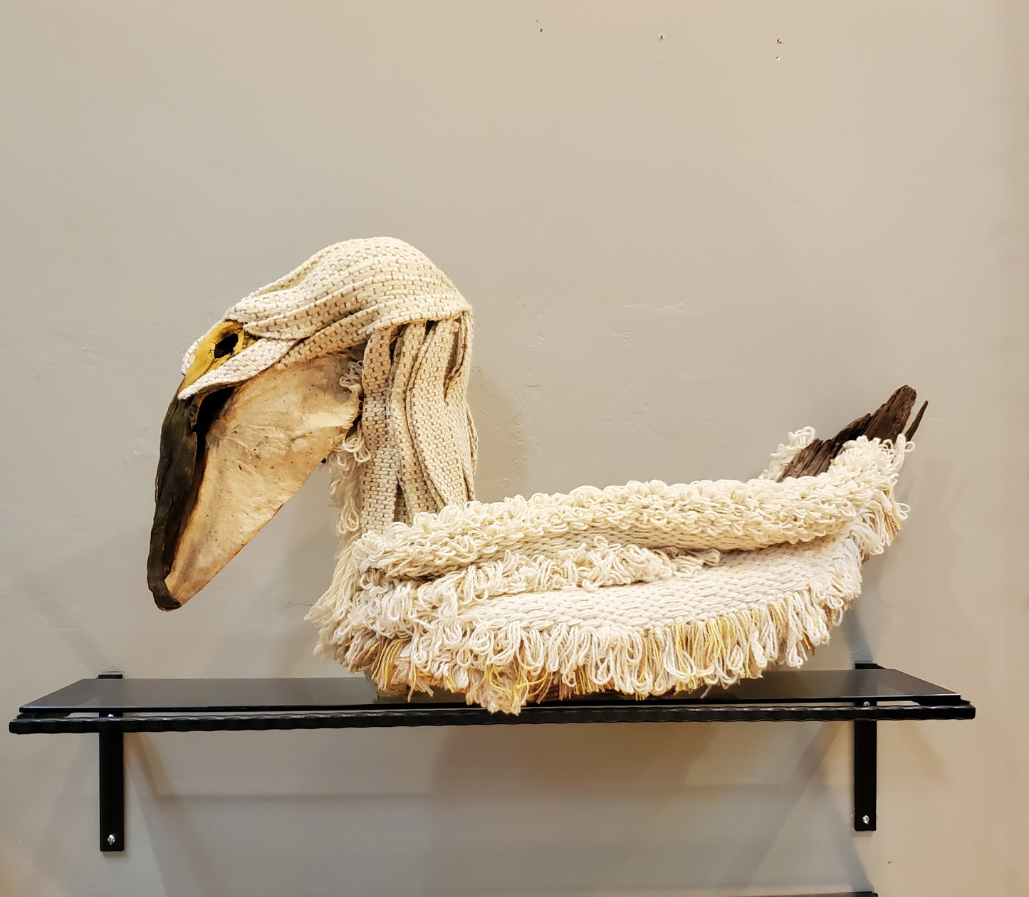 White Pelican Sculpture | 1' W x 3' L x 1.5' D | Fiber Art in Door County Wisconsin