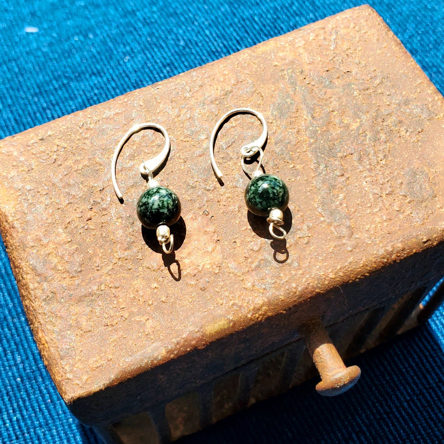 Jade earrings, mayan style jewelry, jadeite earrings, green earrings, silver and jade jewelry, texture, roasted texture, jadeite and roast