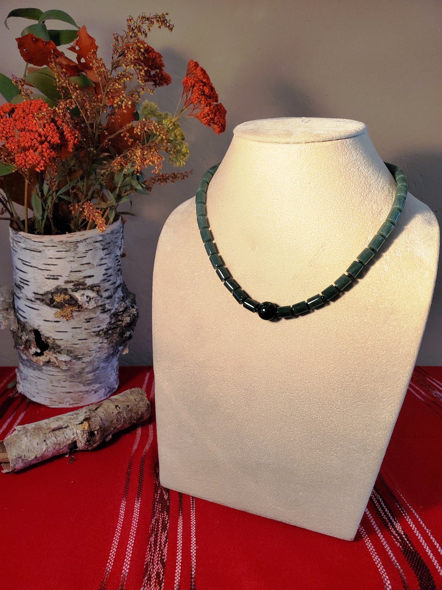 Jadeite Teal Barrel Bead Necklace | Handcrafted Jewelry in Door County | Available Piece