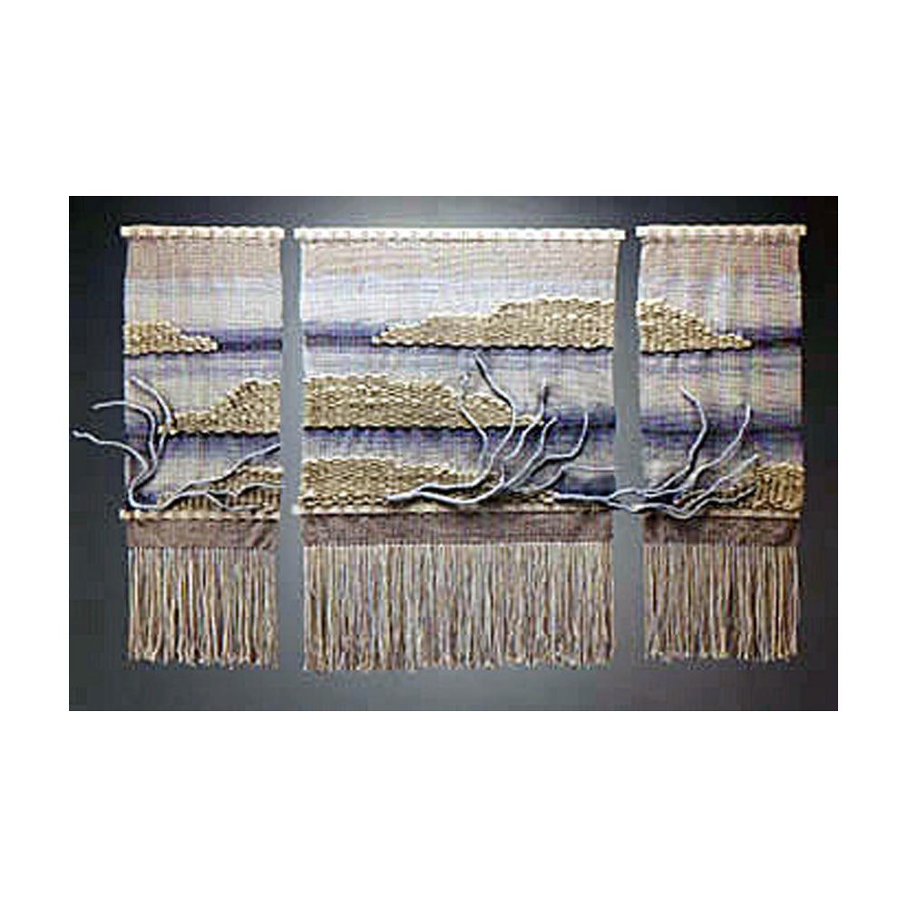 Blue Wall tapestry, Art gallery in Wisconsin, Fish Creek Art Gallery, wall tapestries, custom made fiber art, boho chic decor in wisconsin, door county artist, Wendy Carpenter