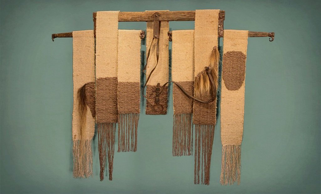 art sculpture and re-purposing farm tools in door county, preserving Americana fiber art