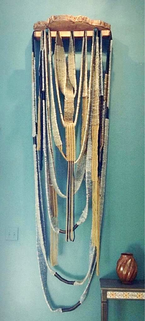 Waterfall Fiber Wall Sculpture | 2' W x 10' L | Sold | Boho Decor in Door County | Commissioned Work Available